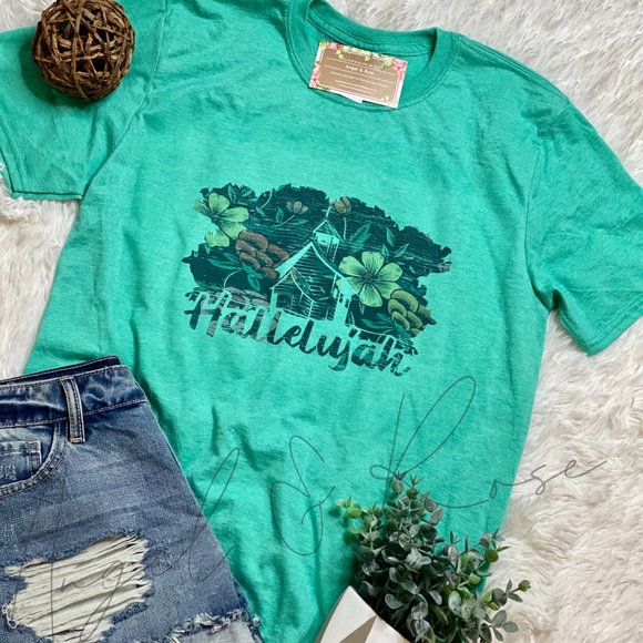 Hallelujah Church Seafoam Graphic Tee Shirt - Picture 1 of 1
